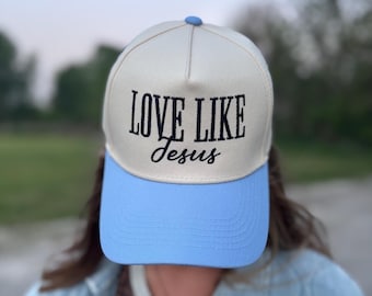 Love Like Jesus Embroidered Hat | Christian Trucker Hat | Faith Based Snapback Cap | Religious Inspirational Hat | Jesus Lover Gift Hat