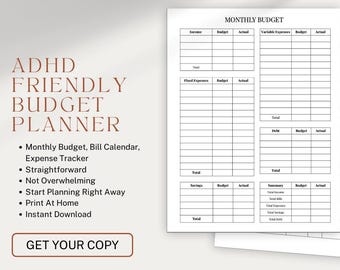 Simple Budget Planner | Printable PDF | ADHD-Friendly, Black & White, Undated