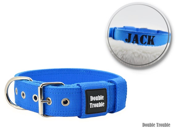 Blue Heavy Duty Dog Collar CLASSIC Dog Name Embroidery
