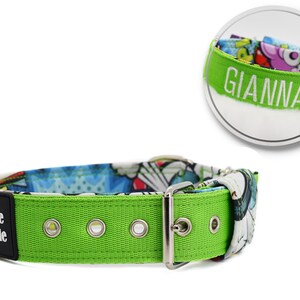 Comic Green Dog Collar CLASSIC PRO| Funny| Happy| Dog collar| Softhell lining| Dog name| Embroidery| Personalized| Dog leash| Dog| Collar