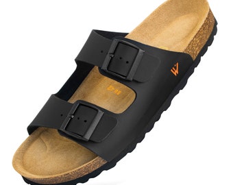 ELEWERT® Padded Vegan Leather sandals for men, with soft split leather insole, sustainably made in Spain.