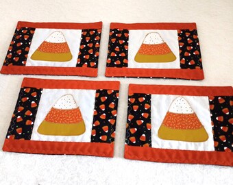 Candy Corn Mug Rug Set of two, Halloween Mug Rug Set, Reversible Mug Rug, Mini Place mats, Large Coasters, Snack Mats