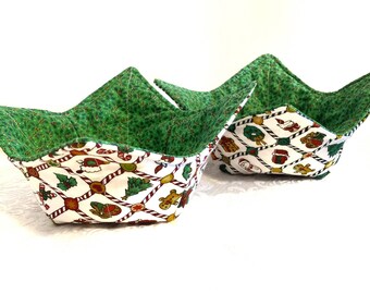 Christmas Bowl Cozies, Soup Bowl Cozies, Microwavable Bowl Cozies, Handmade Quilted Bowl Cozy. Set of Two Bowl Cozies, Reversible Bowl Cozy