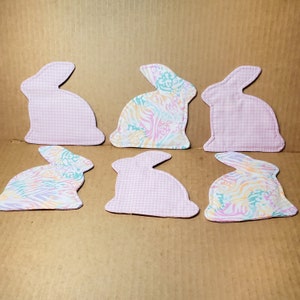 Easter Delight Collection: Springtime Bunnies- Reversible Fabric Coasters Set for Easter Decorating. Set of 6