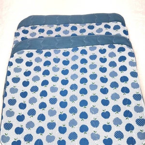 Set of 4 Blue Apple Place Mats, Reversible Place Mats, Blue and White Country Place Mats, Quilted Handmade Country Apple Place Mats