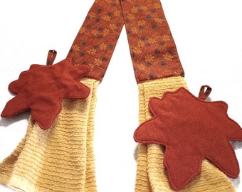 Fall Leaf Kitchen Boa and Potholders, Cooks Towel,Double Dish Towels, Wearable Dish Towel, Potholders Set, Kitchen Linens Thanksgiving Decor