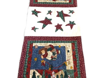 Christmas Angel Table Runner, Holiday Linens, Quilted Christmas Table Runner,Christmas Star Runner, Quilted Fabric Runner, Table Protector