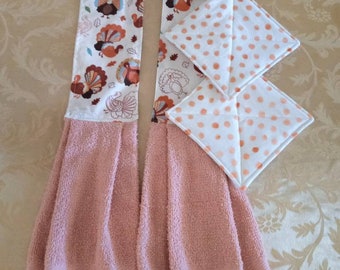 Thanksgiving Turkey Kitchen Boa and Potholder Set, Thanksgiving Cooks Towel, Turkey Kitchen Scarf, Holiday Kitchen Boa, Double Dish Towel