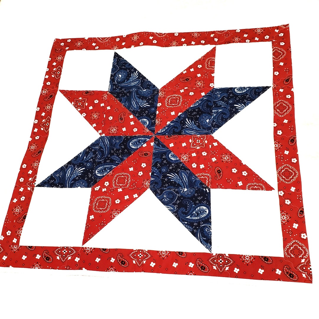 Patriotic Star Quilted Table Topper / Red White and Blue Wall Hanging ...