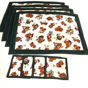 Christmas Place Mats and Coasters, Handmade Quilted Christmas Place Mat Set, Holiday Table Linens,Christmas Linens, Christmas Decor