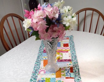 Spring Scrappy Strip Table Runner, Patchwork Table Runner, Multi Strip Table Runner, Floral Strip Table Topper, Reversible Table Runner,