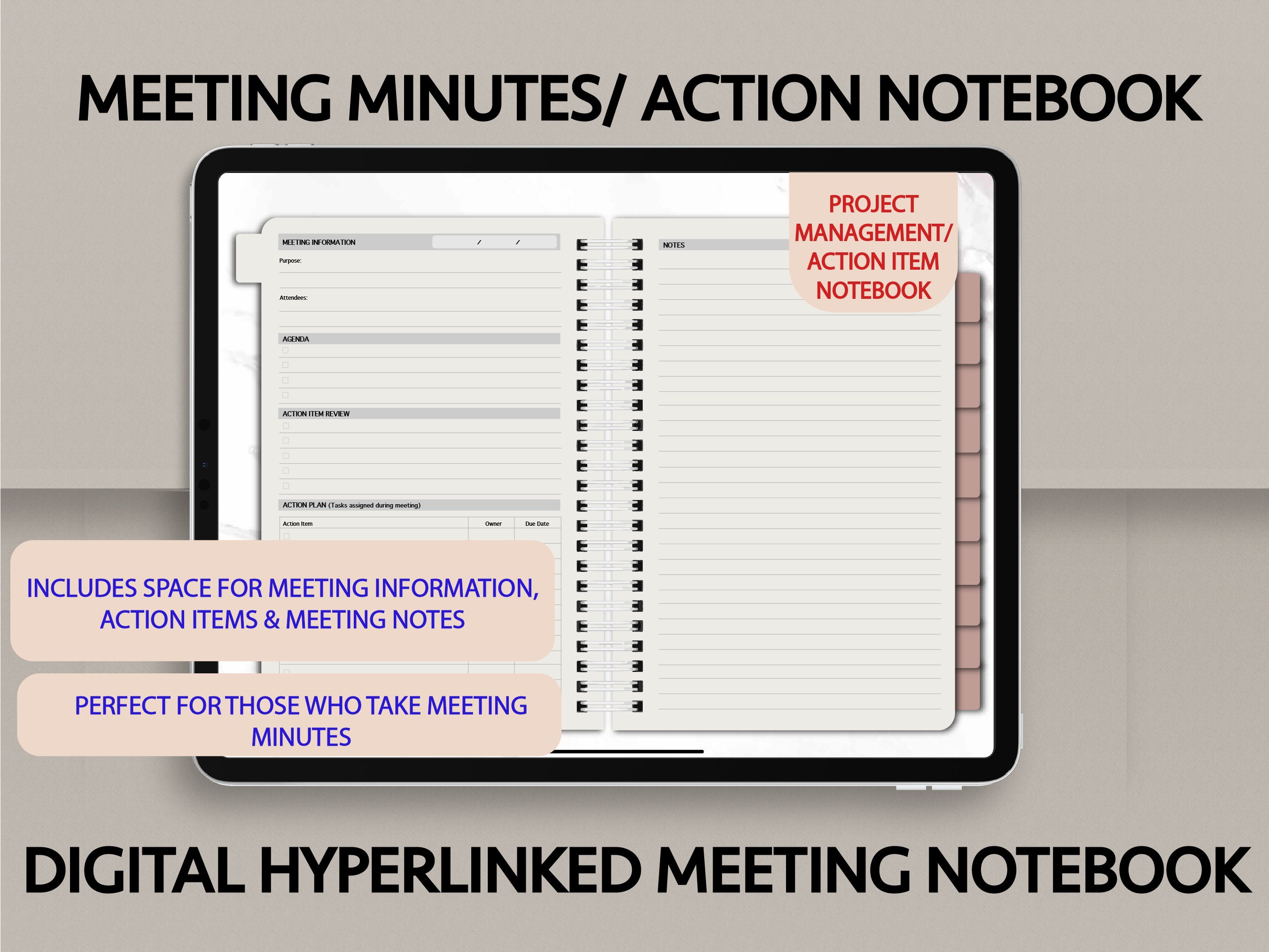 Digital Meeting Minutes Notebook, Digital Notebook, Project