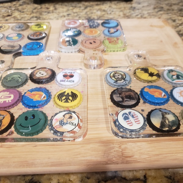 Resin coasters with assorted bottle caps