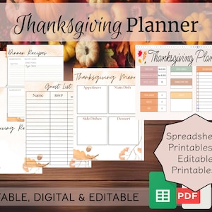Thanksgiving Planner Bundle, Digital & Printable,Thanksgiving Spreadsheet Planner, Holiday Planner, Thanksgiving Menu Planner, Guest Tracker