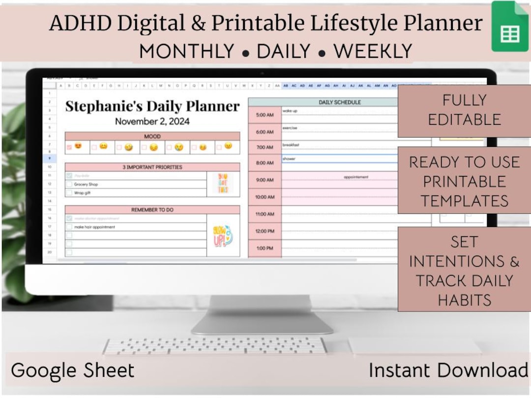 ADHD Planner | Lifestyle Planner | GOOGLE SHEETS | Digital Planner ...