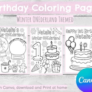 Winter Wonderland Birthday Coloring Pages | EDITABLE on Canva | Birthday Coloring Pages