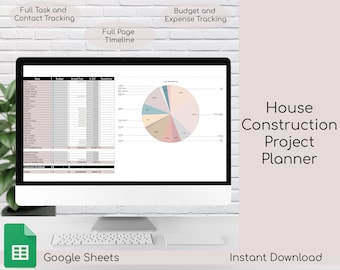 Digital House Construction Project Planner | Google Sheets | Project Planning | Organization