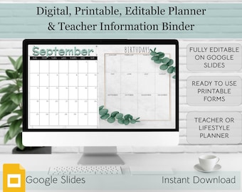 TEACHER PLANNER & INFORMATION Binder | Monthly, Weekly, Daily Planner  Digital, Printable, Editable | Teacher Lesson Planner | Life Planner