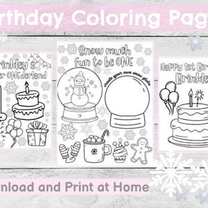 SNOW Much Fun to Be ONE Birthday Coloring Pages, Coloring Sheet Template, Printable Winter Wonderland Birthday Party