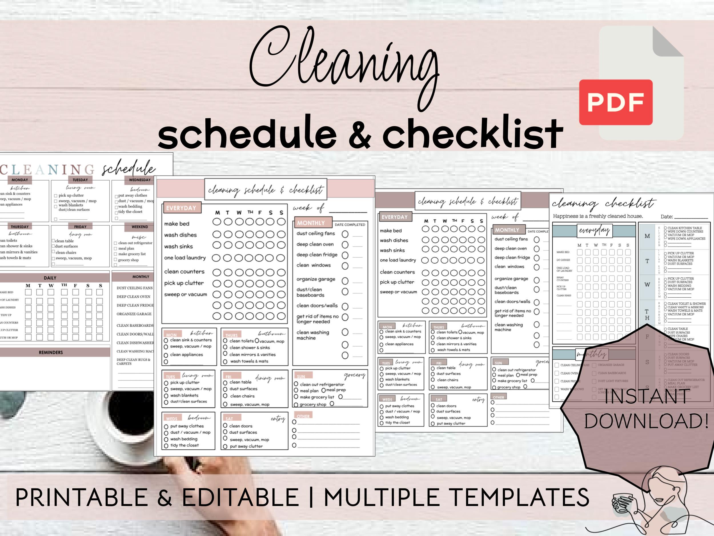 Editable Cleaning Schedule & Planner | Printable Planner Checklist ...