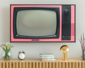 Vintage Samsung Frame TV Art, Blank Turned Off Retro Tv Screen, Pink and Black Tv, #529 Digital Download