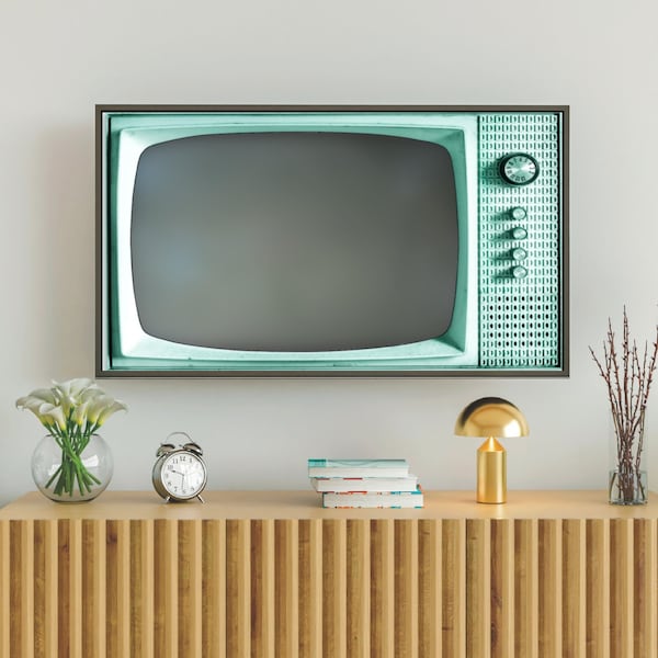 Art de la télévision cadre Samsung, fond de télévision rétro vintage, télévision éteinte vierge, décoration atomique du milieu du siècle, téléchargement numérique #259