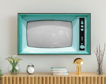 Vintage Samsung Frame TV Art, Blank Turned Off Retro Tv Photo, Mint Green Tv Image, #610 Digital Download