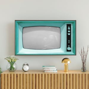 Arte de TV con marco Samsung vintage, foto de TV retro apagada en blanco, imagen de TV verde menta, descarga digital n.° 610 + imagen adicional gratuita