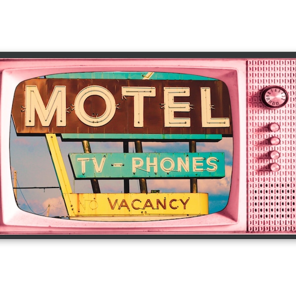 Samsung Frame TV Art, Retro TV Background, Retro Neon Motel Sign, Vintage TV Image, Atomic Motel Sign Photo, #249 Digital Download