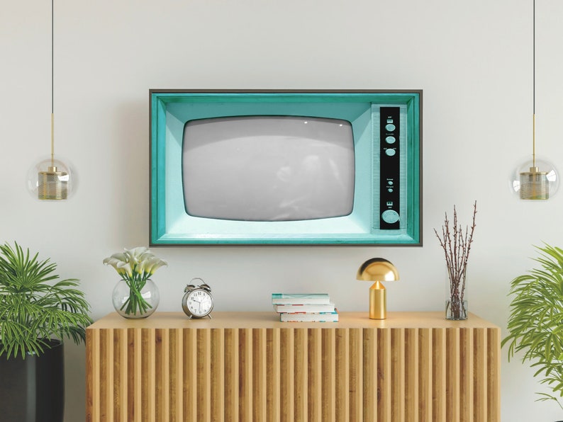 Vintage Samsung Frame TV Art, Blank Turned Off Retro Tv Photo, Mint Green Tv Image, 610 Digital Download image 1