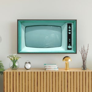Vintage Samsung Frame TV Art, Blank Turned Off Retro Tv Photo, Mint Green Tv Image, 610 Digital Download image 2
