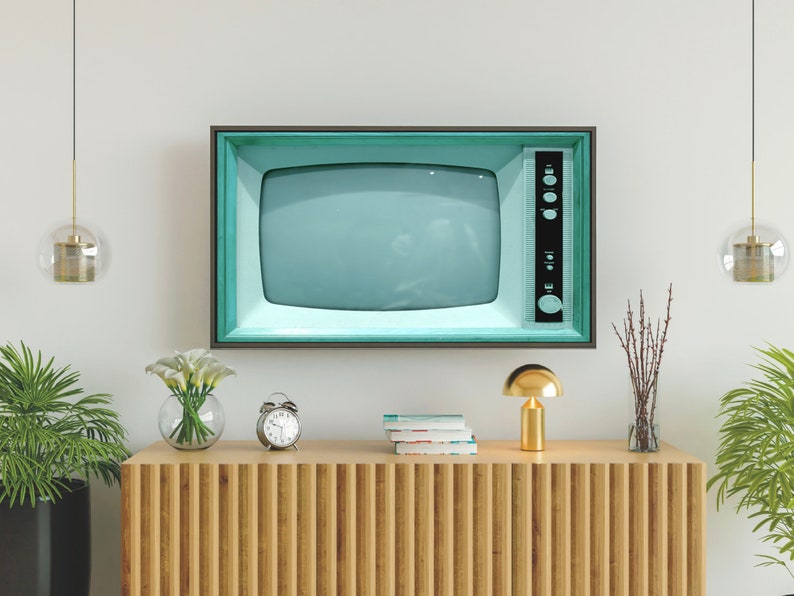 Vintage Samsung Frame TV Art, Blank Turned Off Retro Tv Photo, Mint Green Tv Image, 610 Digital Download image 2