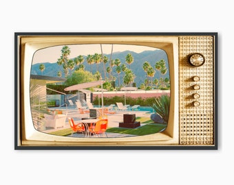 Vintage Samsung Frame TV Art: retro zwembad, modern uit het midden van de eeuw (digitale download)