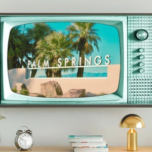 Samsung Frame TV Art, Retro TV Art, Mint Green Vintage Television, Palm Springs California, #212 Digital Download + Free Bonus Image