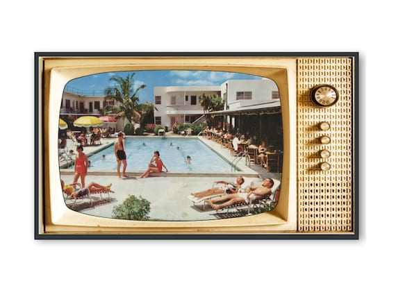 Retro TV Screensaver, Vintage Pool Photo Art for Samsung Frame TV (Digital Download)