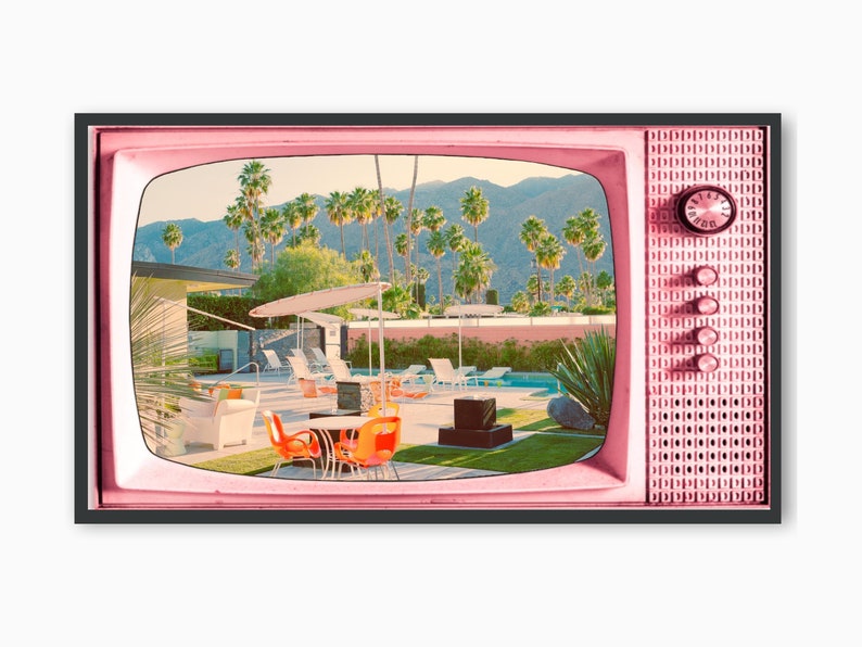 Samsung Frame TV Art, Smart Tv Art, Vintage Retro TV, Retro Pool, Vintage TV Image, Midcentury Architecture, 06 Digital Download image 1