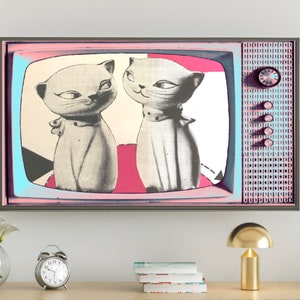 Retro Samsung Frame TV Art, Vintage TV Screen Saver, Retro Cat Graphic, #206 Digital Download