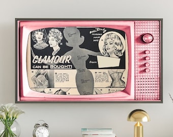 Samsung Frame TV Art. Vintage Retro Pink TV. Vintage Undergarment Ad. Mid-Century Home. Art for TV Screen. #64 Digital Download