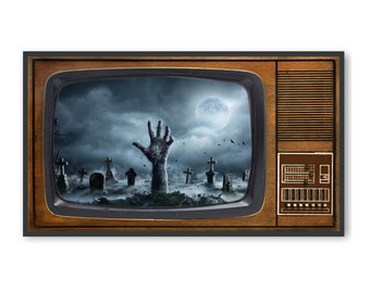 Vintage Samsung Frame TV Art, Halloween Spooky Graveyard Zombie Download, #518 Digital Download