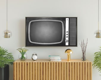 Vintage tv-kunst voor Samsung lijst: zwart-witafbeelding (digitale download)