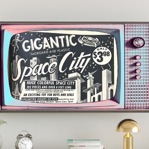 Atomic Advertising Artwork. Samsung Frame TV Art. Vintage Retro Pink TV. Outer Space Ad., #213 Digital Download