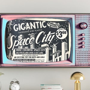 Atomic Advertising Artwork. Samsung Frame TV Art. Vintage Retro Pink TV. Outer Space Ad., #213 Digital Download + Free Bonus Image