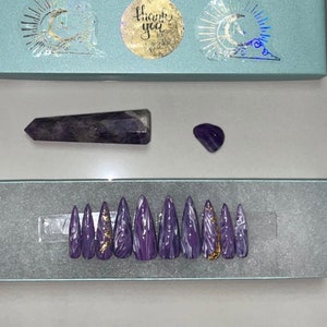 Amethyst- Crystal- Marble- Reusable- Luxury Nails- Press On Nails