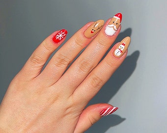 Christmas Melody- Custom- Santa Claus- Reindeer- Snowman- Press On Nails