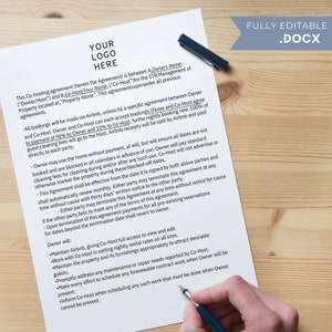 Airbnb Co-Host Agreement | Co-Host Template | STR Editable Contract | Instant Download | Editable Document for STR Co-Hosts