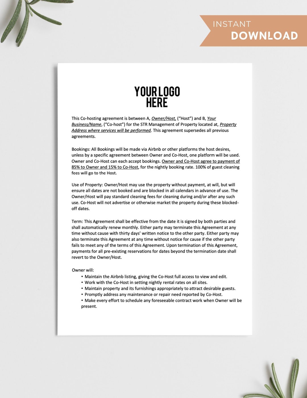 2024 Airbnb Cohost Agreement Cohost Template STR Editable Contract 2024 Airbnb Cohost Agreement Cohost Template STR Editable Contract