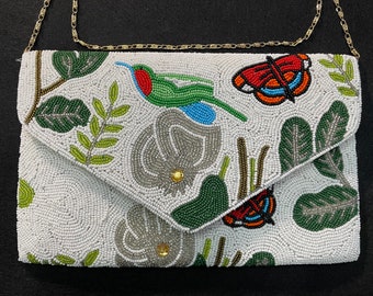 NEW! Beaded Clutch Bag, Crossbody Bag, Embroidered Floral Clutch Bag, Boho Handbag, Gift for Her