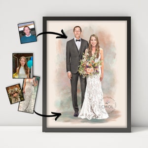 Custom watercolor portrait from photo,, personalized wedding memorial portrait, engagement gift, Customizable Family Painting From Photo image 2