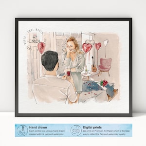 Ritratto ad acquerello, ritratto di proposta, ritratto di coppia da foto, ritratto artistico di matrimonio, regalo di fidanzamento