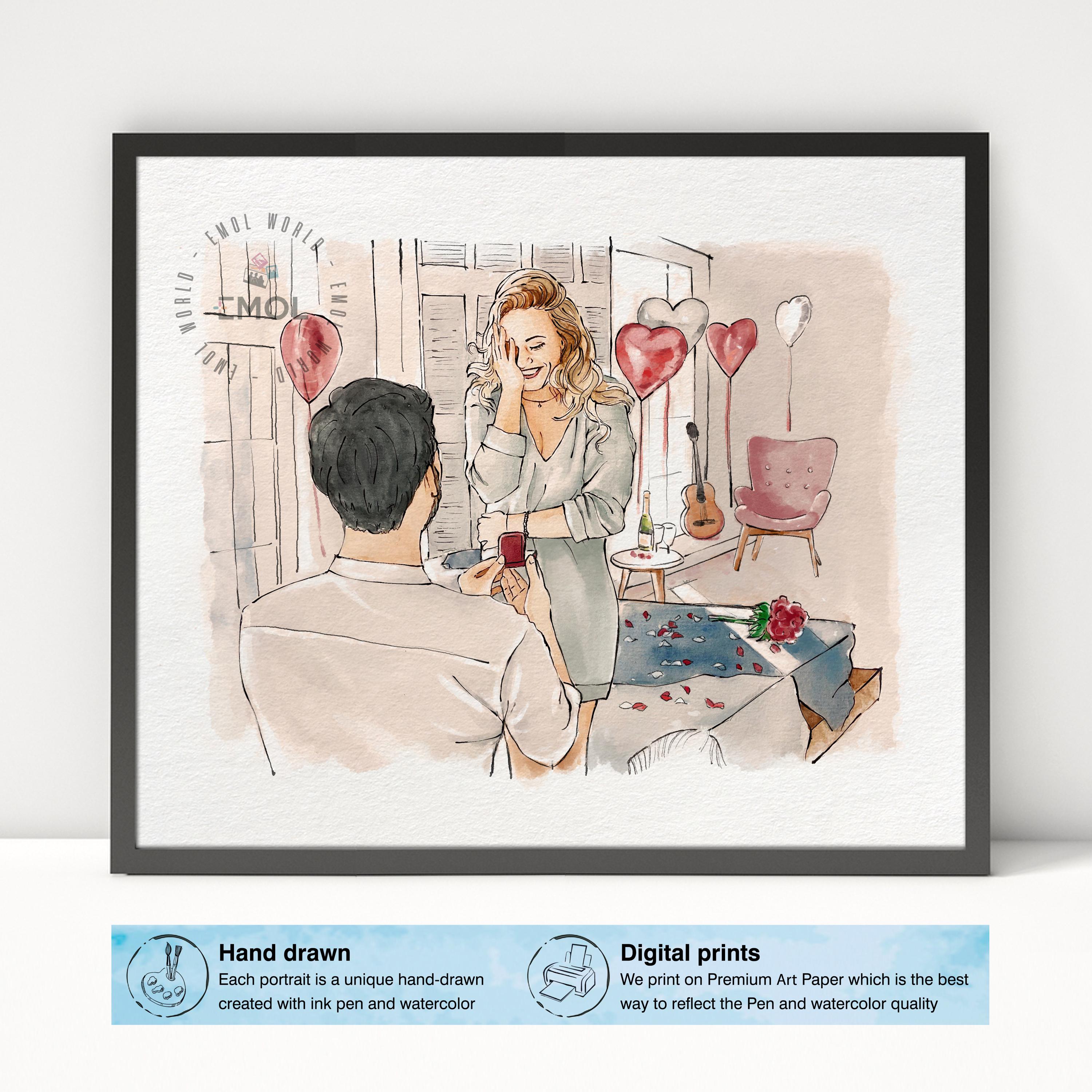 Watercolor Portrait Painting, Proposal Portrait, Couples Portrait From  Photos, Wedding Art Portrait, Engagement Gift - Etsy, image size:3000x3000